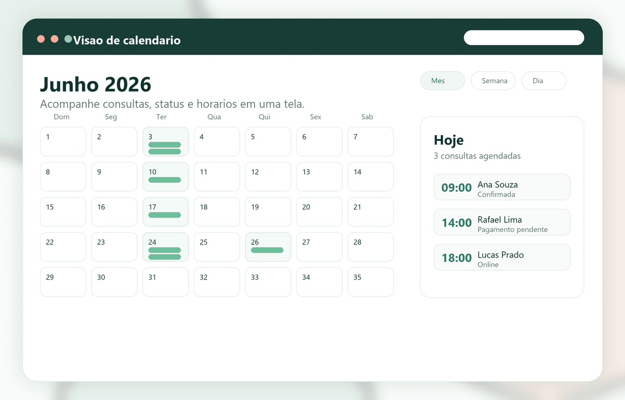 Prévia do calendário clínico da Agenda Premium